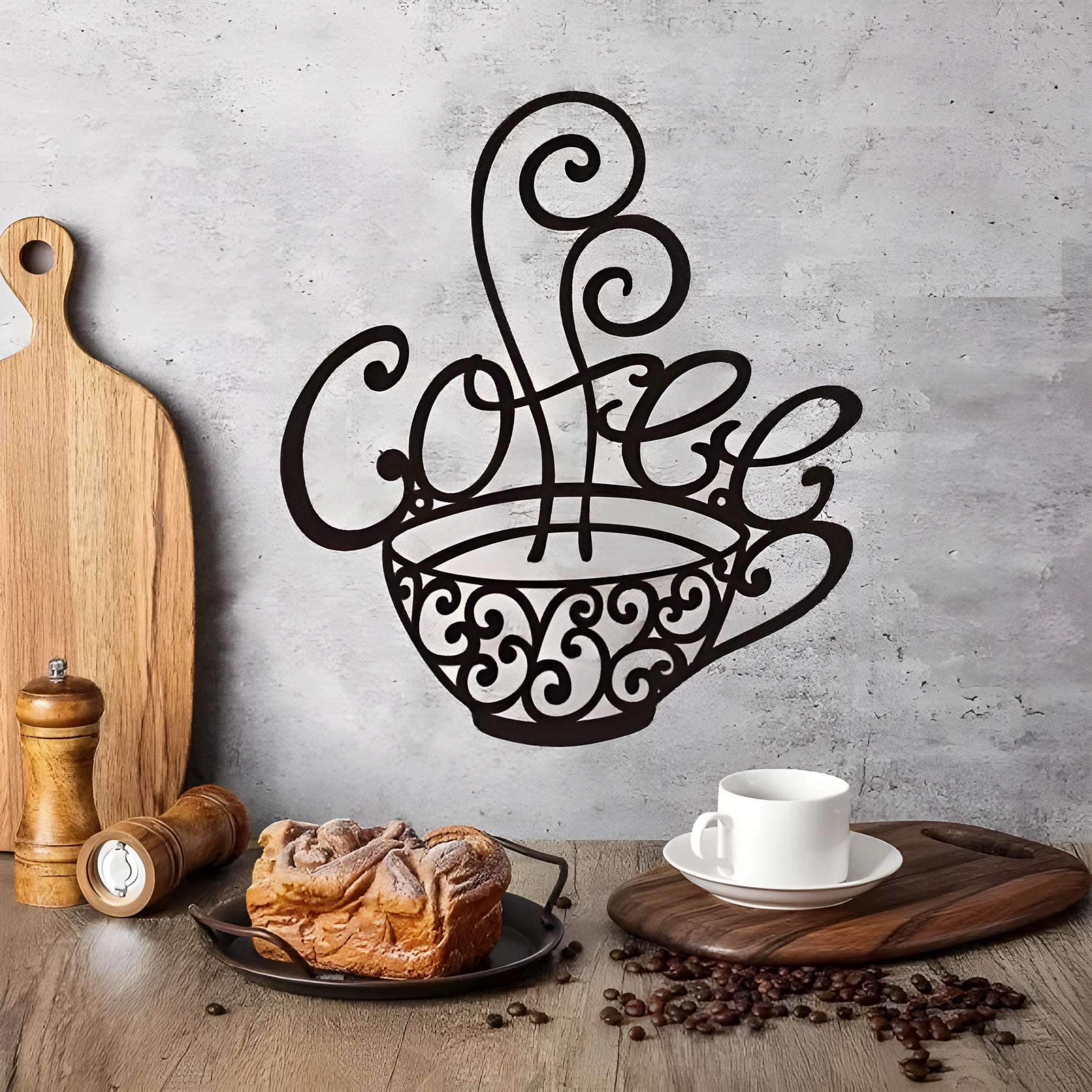 Black iron English letters silhouette wall decoration on white background