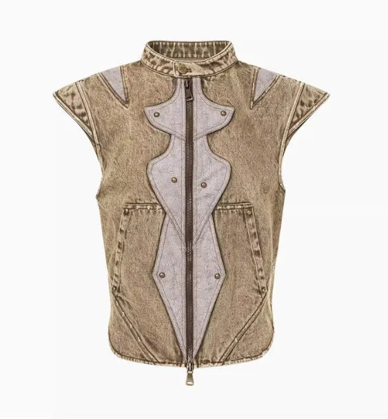 Korean style pleated denim vest for men in Picture Colour