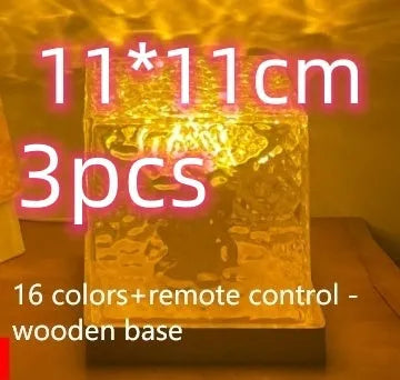 LED water ripple night light with USB cable and remote control creating rotating projection on wall