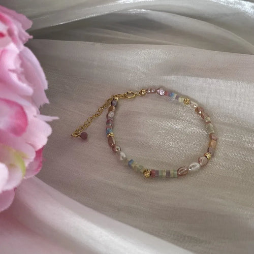 14K gold gilded purple natural pearl bracelet and necklace set on silver with irregular pearl arrangement