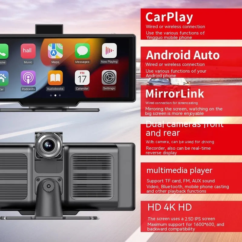 10.26-inch black car multimedia player with wireless CarPlay on dashboard