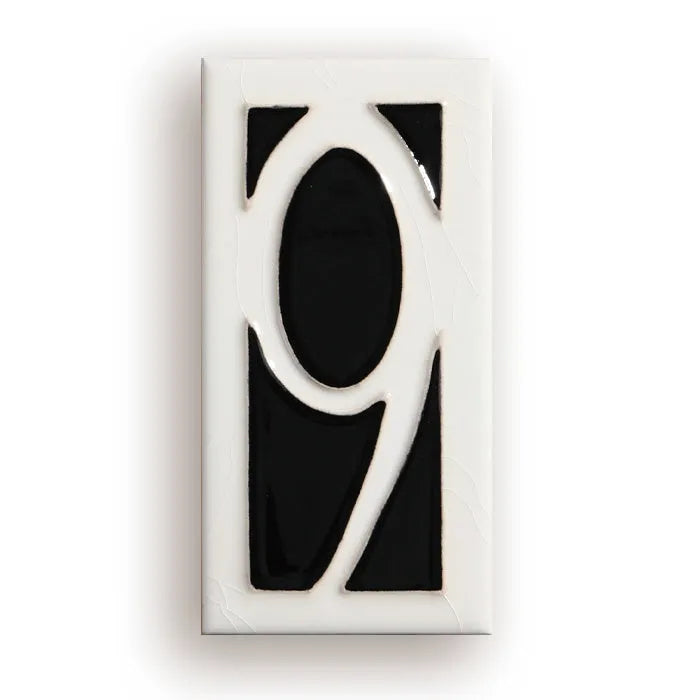 Handmade retro ceramic doorplate with enamel art number, measuring 76 by 152mm.