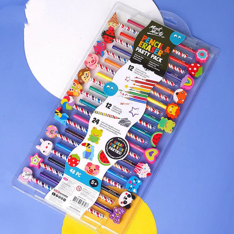 Wooden 24 colour lead drawing set in a cartoon paper box.