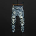 Men's slim-fitting skinny jeans in dark blue and light blue colours with micro elasticity denim fabric