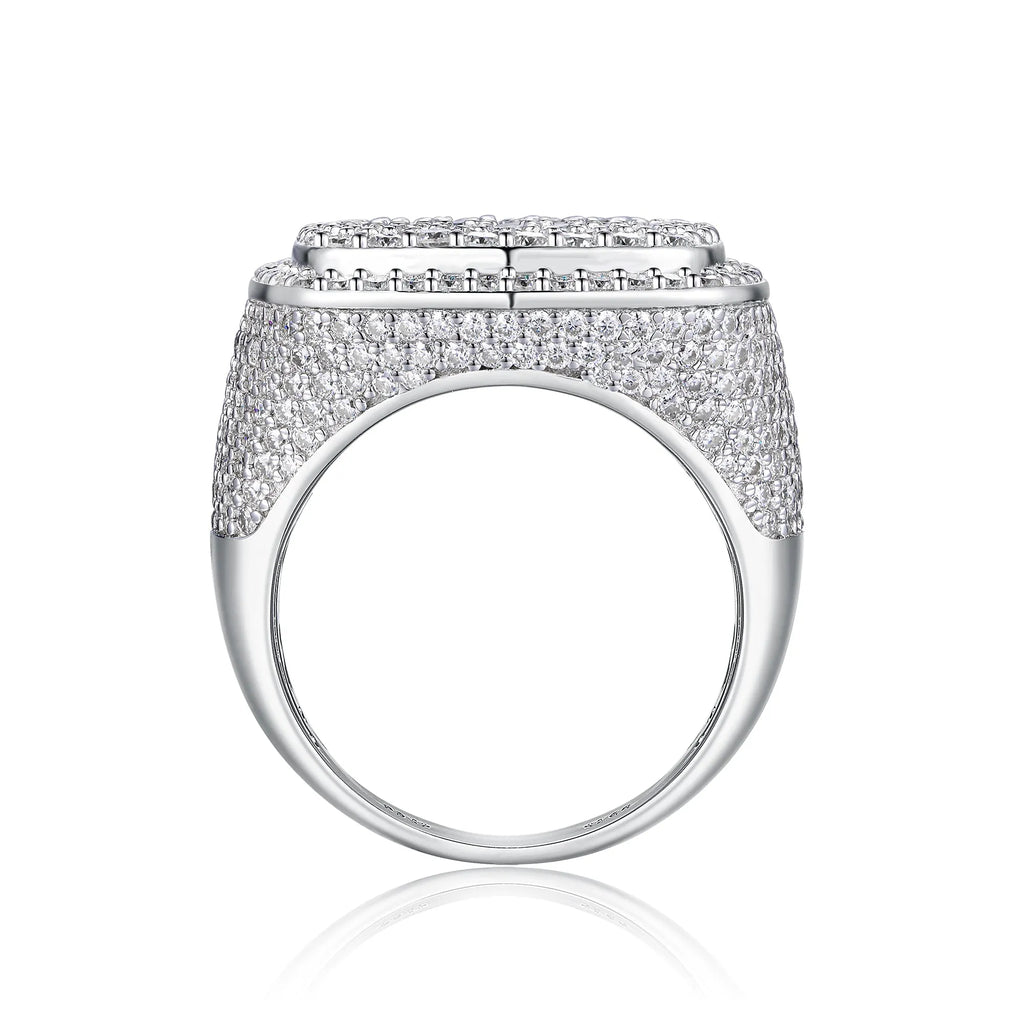 Royal square moissanite men's ring S925 silver platinum-plated on white background