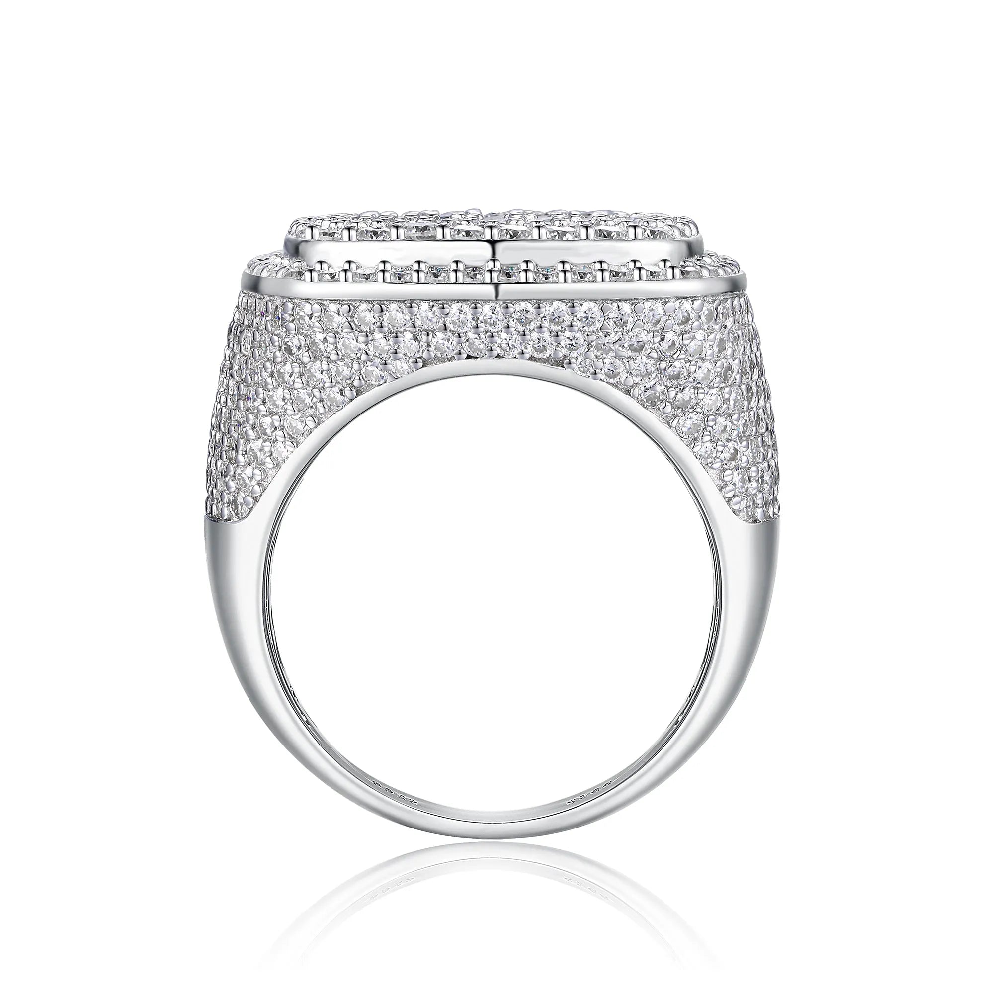Royal square moissanite men's ring S925 silver platinum-plated on white background