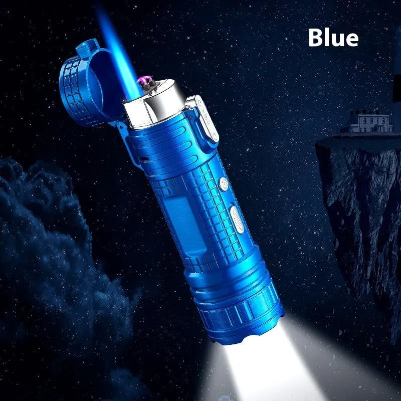 TH727 multi-function waterproof flashlight lighter in metal construction showing five colour options
