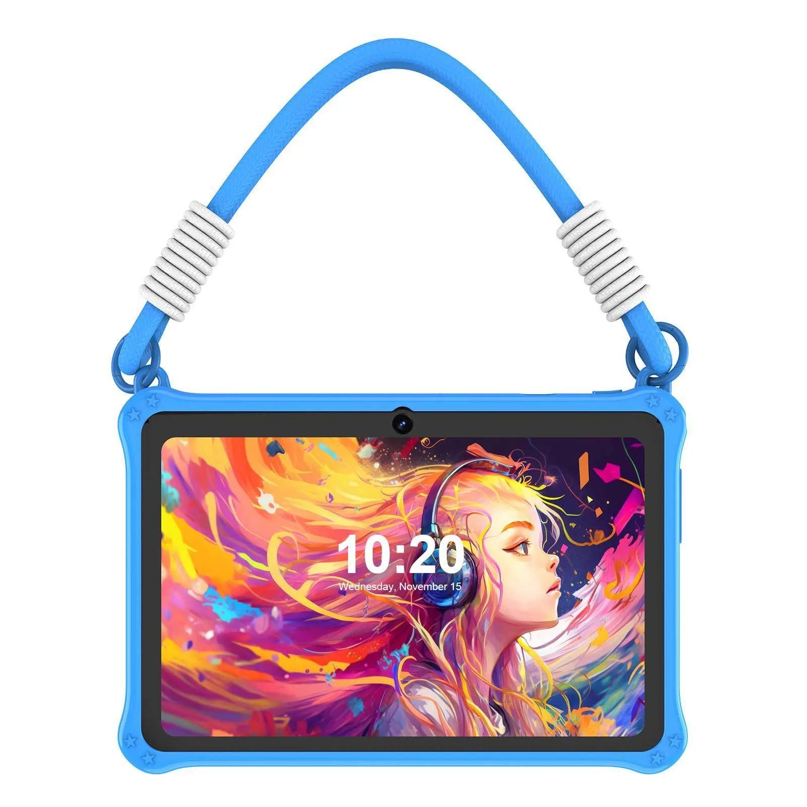 7-inch children's tablet silicone protective case with flat strap in sapphire blue colour
