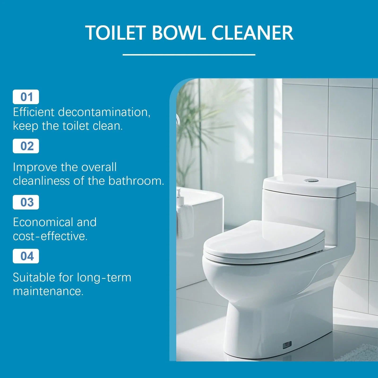 Four sachets of toilet cleaning powder showing 30g portions with sodium bicarbonate and citric acid ingredients
