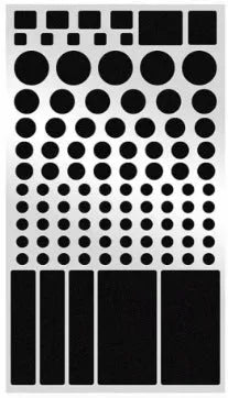 Pack of matte black adhesive stickers for blocking LED lights on air conditioning units and electronics.