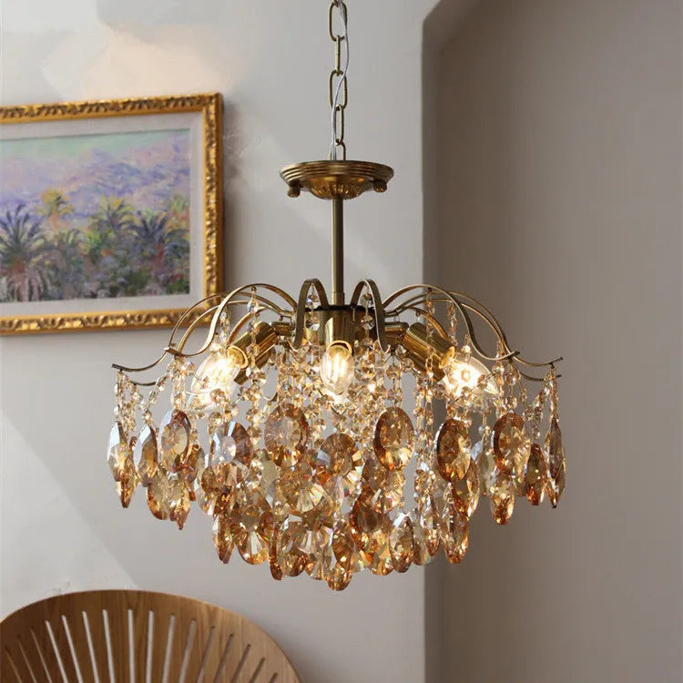Full spectrum eye protection retro crystal chandelier with amber crystals for living room dining room