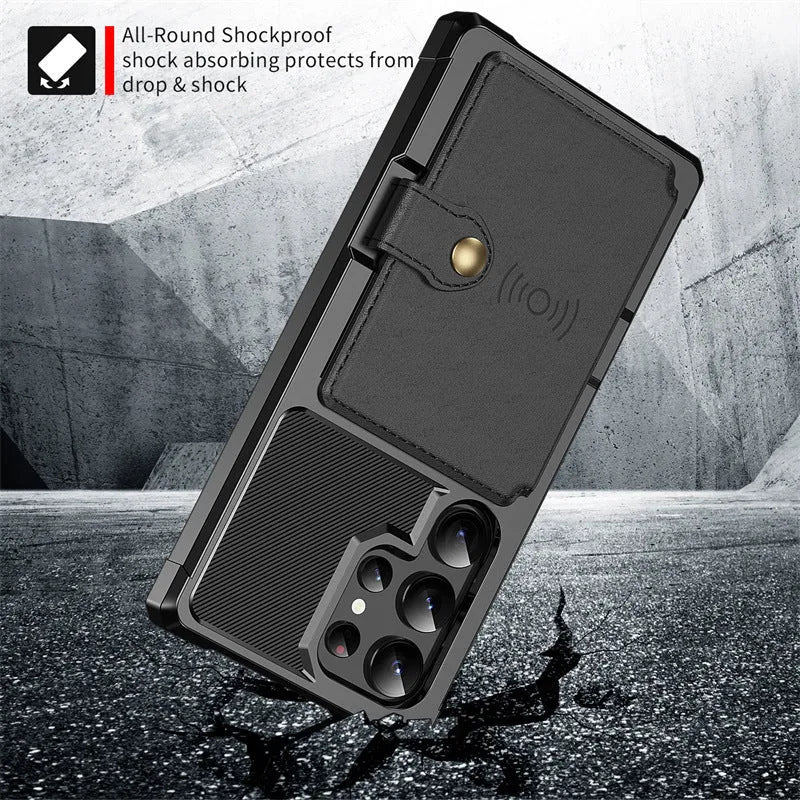 Blue TPE phone case with card holder for Samsung S23 Ultra showing card slot on back