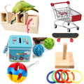 Wooden parrot puzzle toy set with multiple pieces for bird foraging enrichment
