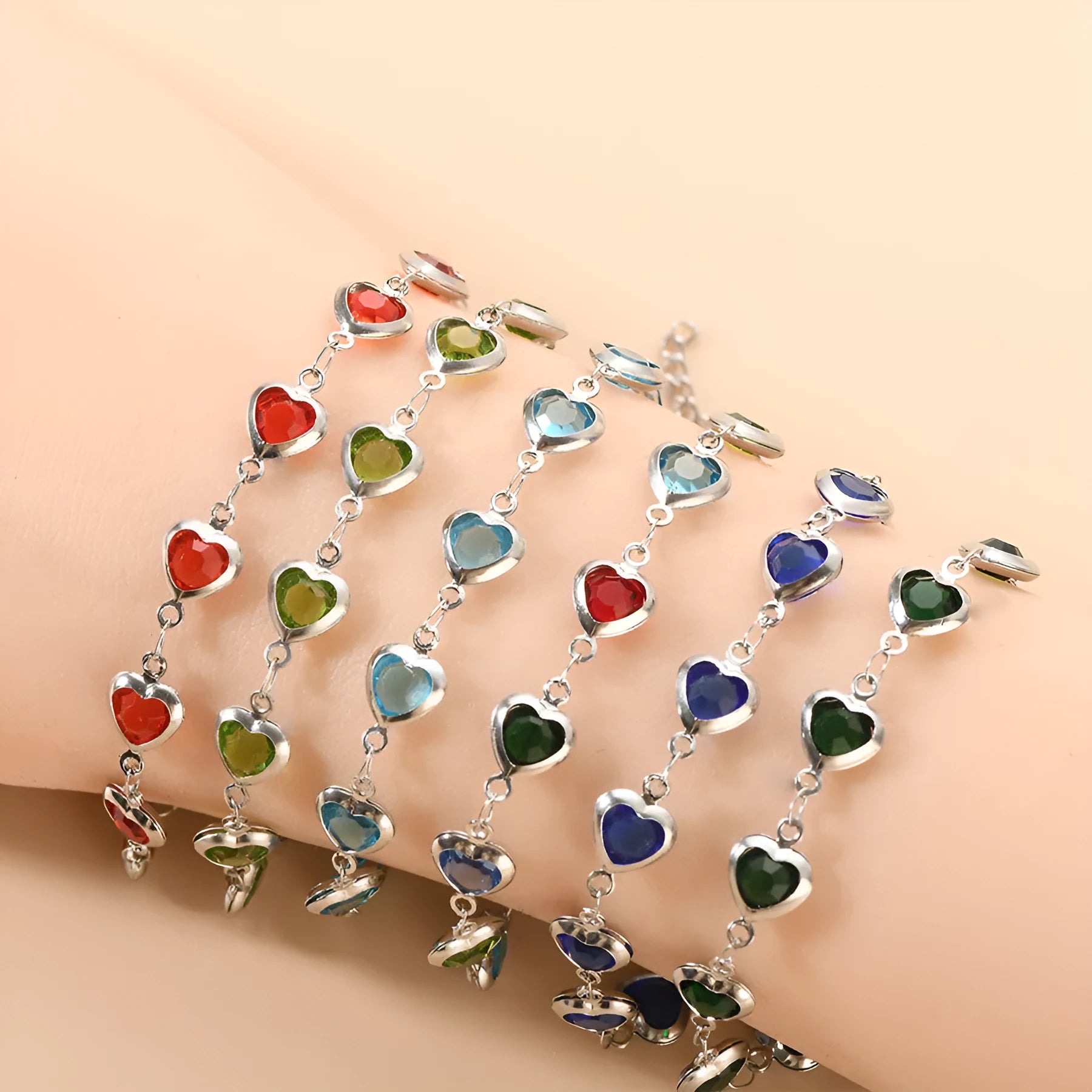 Stainless steel geometric Devil's Eye bracelet shown in one of six colour options: colourful, blue, green, red, light green, or light blue.