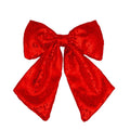 Pearlescent sequined Christmas bow decoration in gold, red, or silver, available in 20X25, 25X30, and 35X40 sizes.