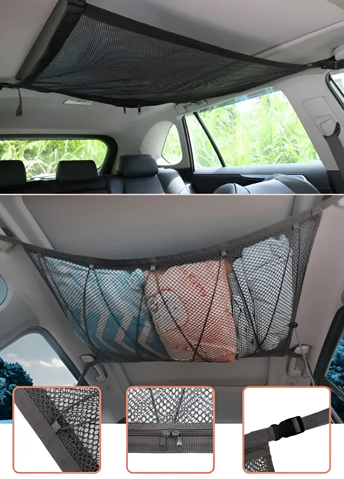 Black hanging car storage bag with double-layer mesh top, non-woven fabric, 60x80cm drawstring version
