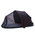 Portable folding cloth cat tent shown in blue half mesh variant, set up as a pet bed and travel cage.