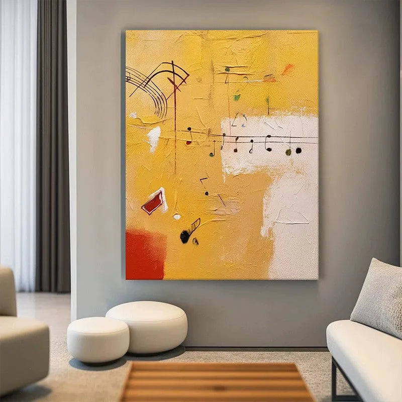 Handmade oil painting canvas wall art musical theme orange abstract rolled frameless unstretched for home living room decor