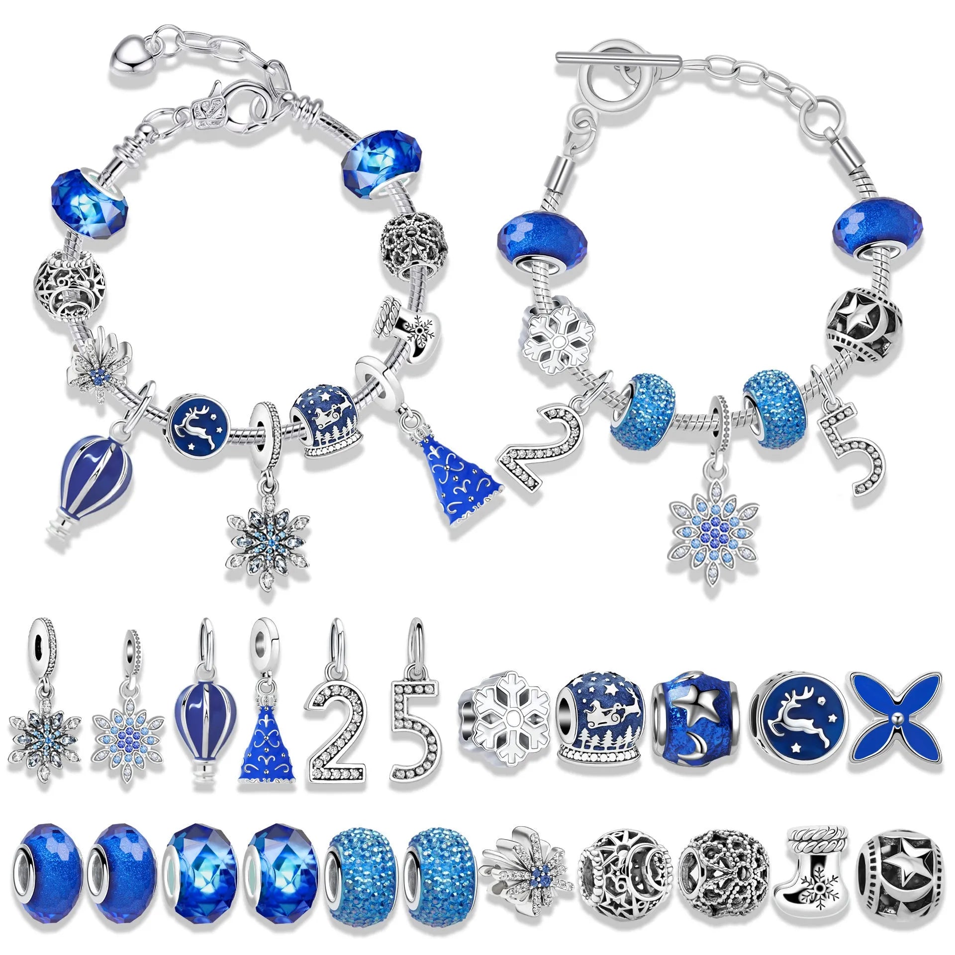 24-grid Christmas advent calendar in flip vertical blue with zinc alloy finish and bracelet blind box