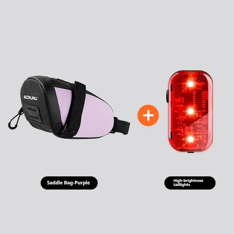 Bicycle waterproof rear bag with hanging taillight in black, 15x8x8cm, 1.5L capacity, composite fabric and mesh construction