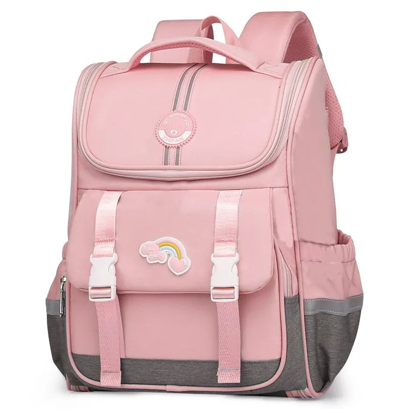 Cute sweet princess style children's backpack in cherry blossom pink polyester with curved shoulder strap