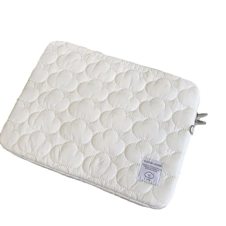 Cute cloud embroidery cotton notebook storage bag for iPad or tablet in white colour