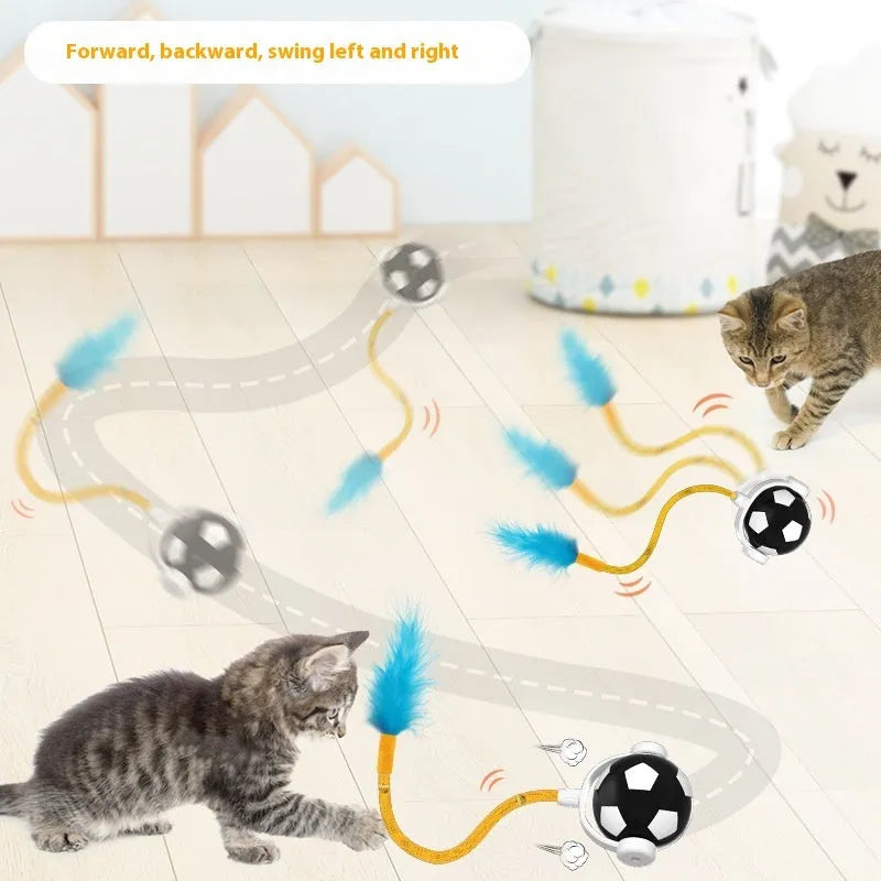 Bite-resistant electric cat teasing self-hi interactive pet jumping ball in blue and white, 7x7x5.2cm