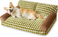 Checkered grey and white pet couch bed for a small dog or cat, showing removable cover and non-slip bottom.