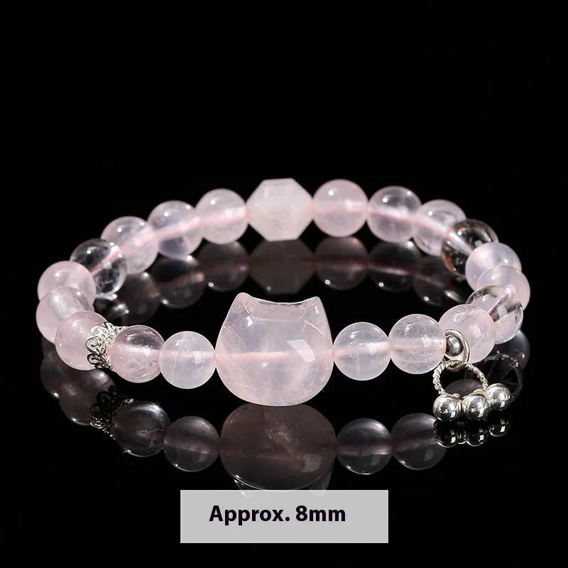Women's geometric cat head bracelet crafted from natural crystal stones in nine colour variations