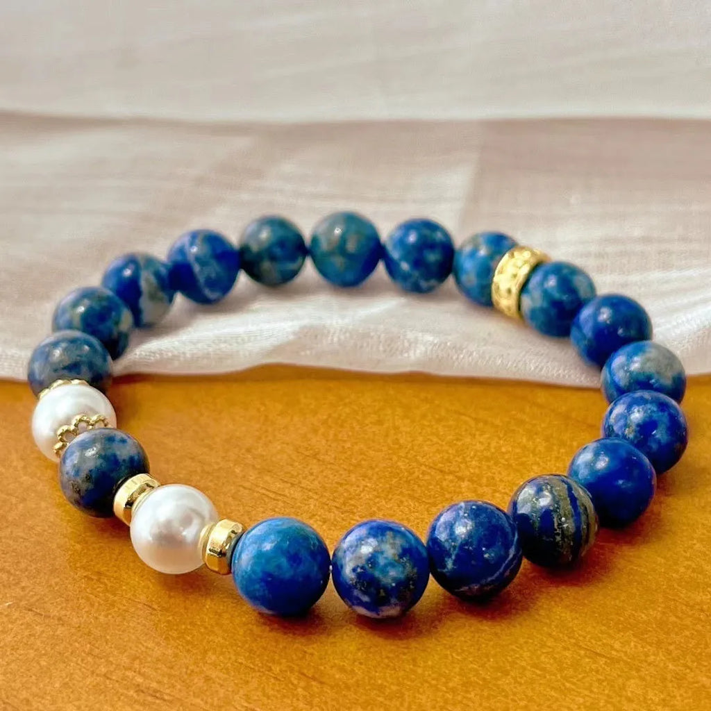 Chinese style retro lapis lazuli bracelet with natural green colour and gold stone decorative details