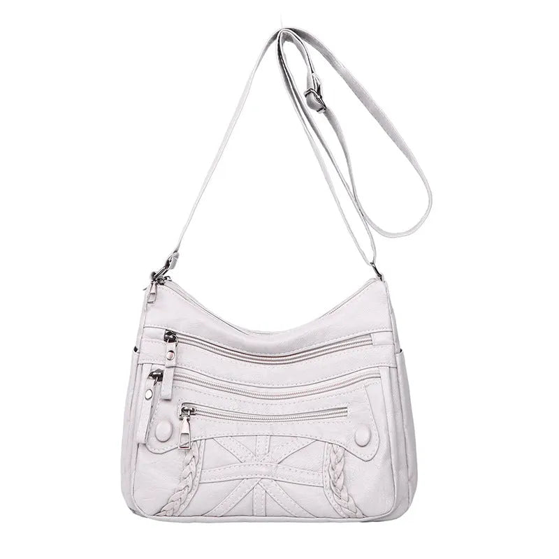 Casual Messenger Bag Multi-layer Multi-pocket PU Leather Bag for Daily Use Black Blue Brown Gray Red Soft Polyester Lining Sandwich Pocket Style