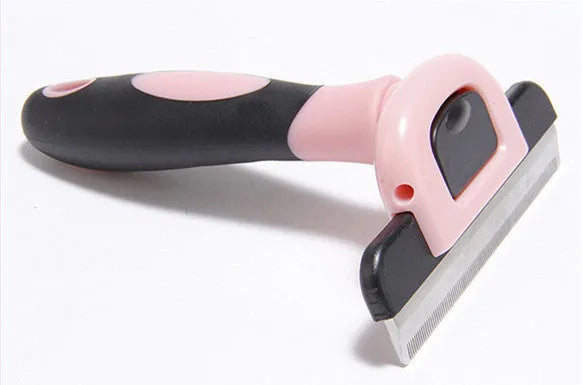 Removable ABS pet hair removal comb for long straight-haired dogs, available in blue or pink