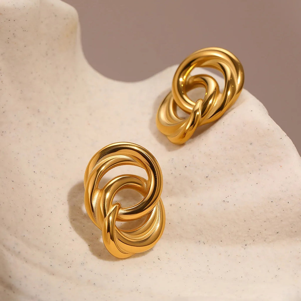 Gold 18K plated stainless steel geometric circle stud earrings for women