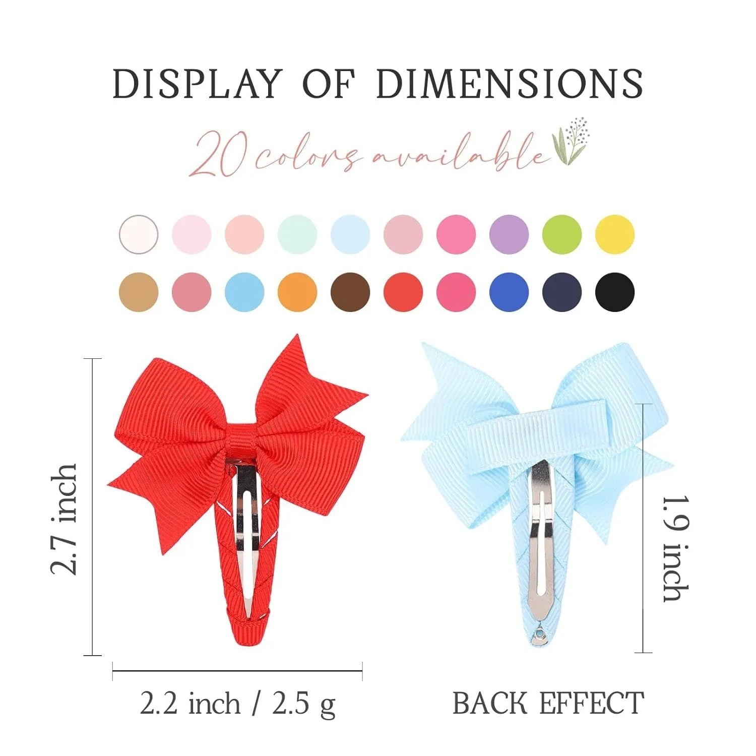 40-piece collection of multi-colour grosgrain ribbon pinwheel hair bows with wrapped snap clips for babies