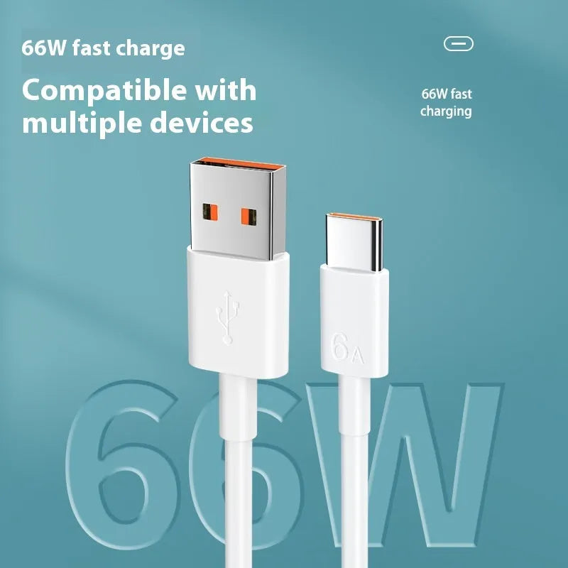 White PVC 6A super fast charge data cable for TYPE-C devices in multiple lengths 0.3m-2m