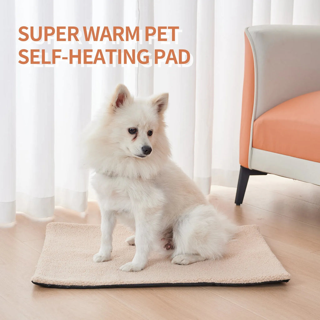 Grey self-heating pet bed with plush fabric and reflective thermal layer for indoor winter use