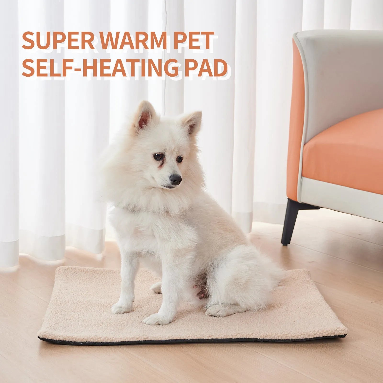 Grey self-heating pet bed with plush fabric and reflective thermal layer for indoor winter use