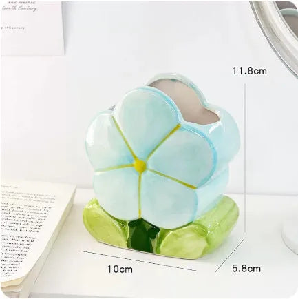 Ceramic pen holder storage box with floral decoration in five colour options