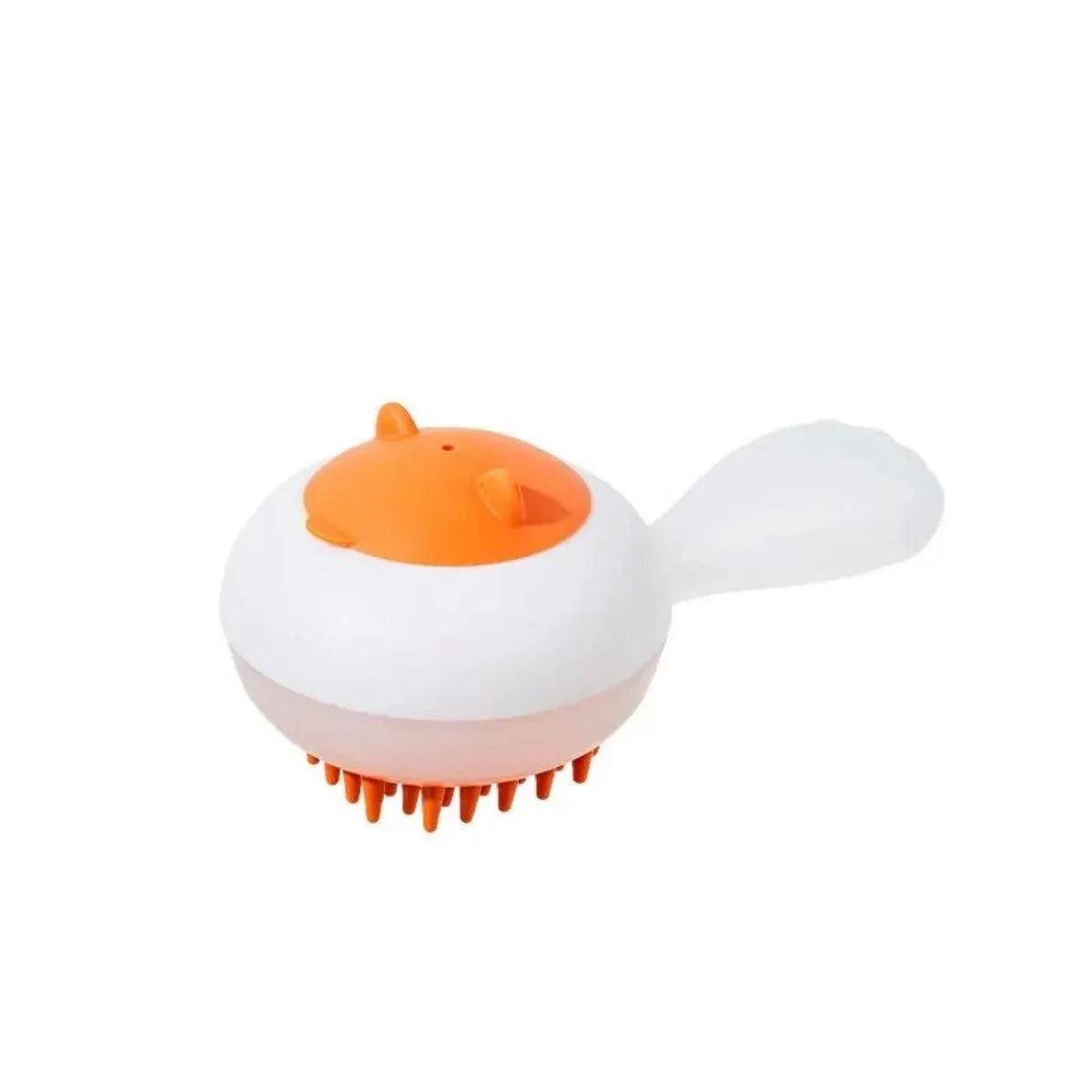 Automatic pet bath brush with soft gel massage tips in blue and orange colour options