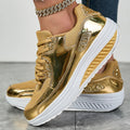 Women's outdoor travel leisure shoes with mesh upper round toe in gold colour
