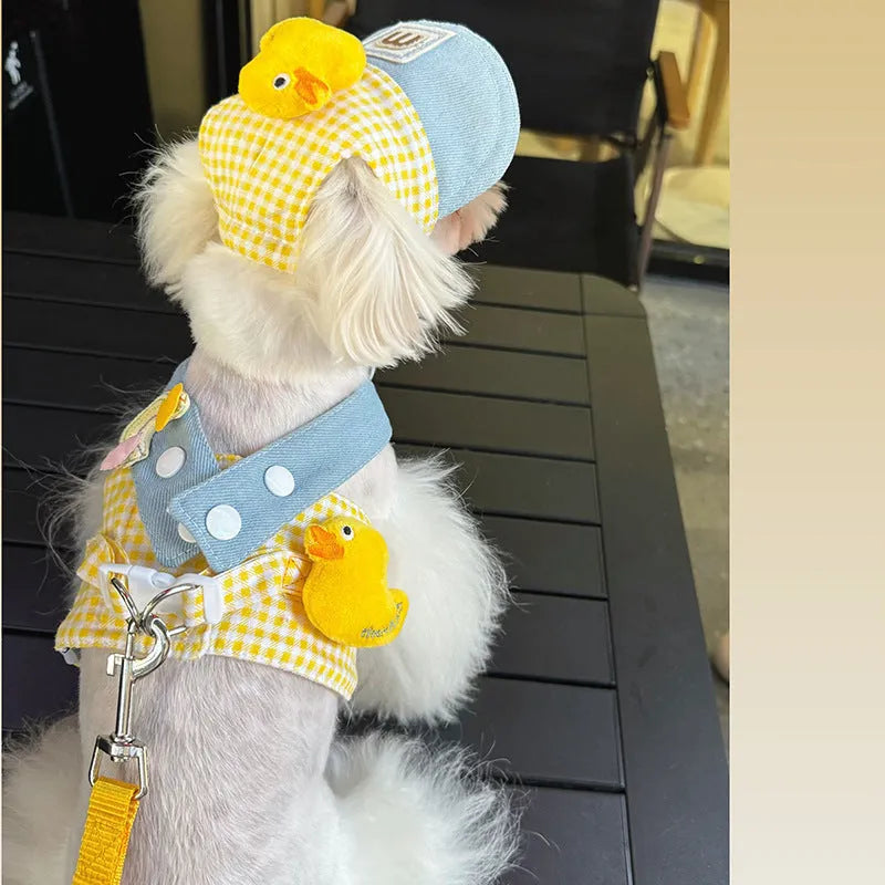 Three-piece pet harness and leash set with rope toy and hat in adjustable sizes for dogs and cats