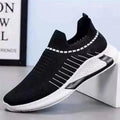 Men's mesh slip-on sneakers with striped design and breathable flyknit upper in black colour