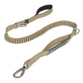 Retractable dog lead with reflective belt and rope buffer grip in black, orange, or khaki