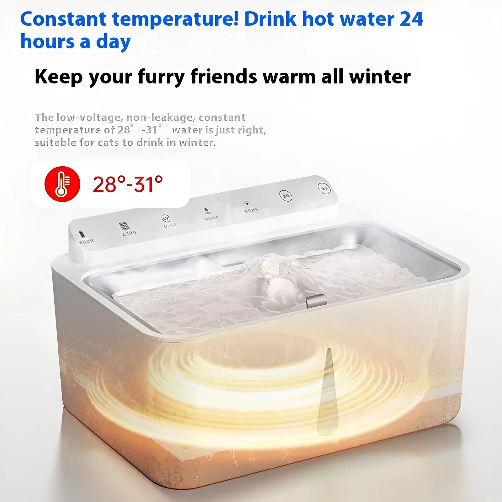 Cat water fountain with constant temperature heating and stainless steel water tray, 5L capacity