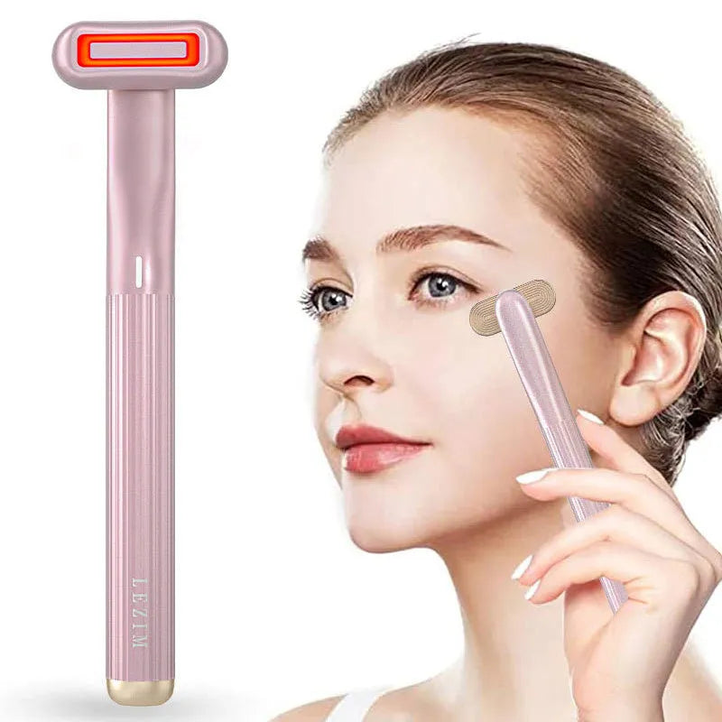 360 degree rotary eye massage wand with red LED light and microcurrent in purple colour