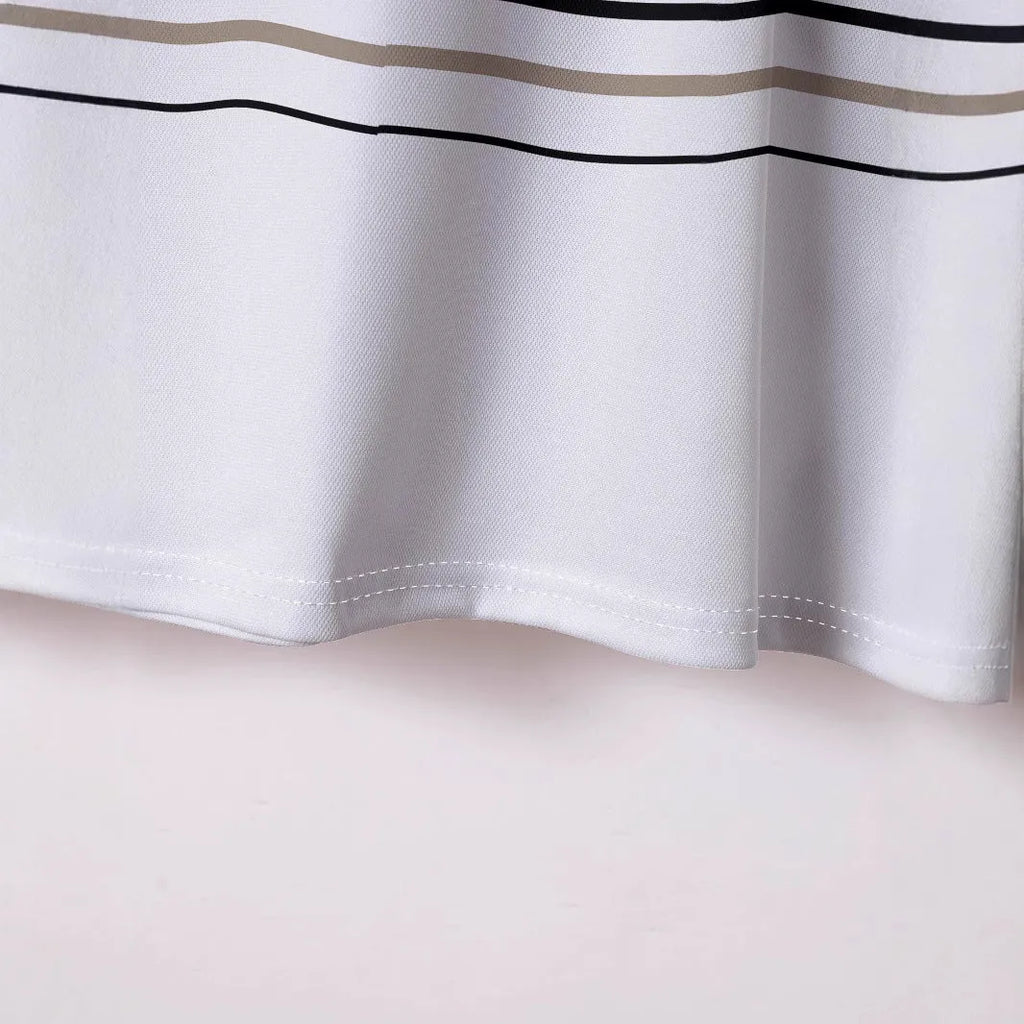 White men's striped short sleeve t-shirt with business casual slim fit design