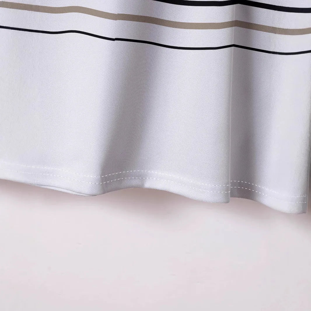 White men's striped short sleeve t-shirt with business casual slim fit design