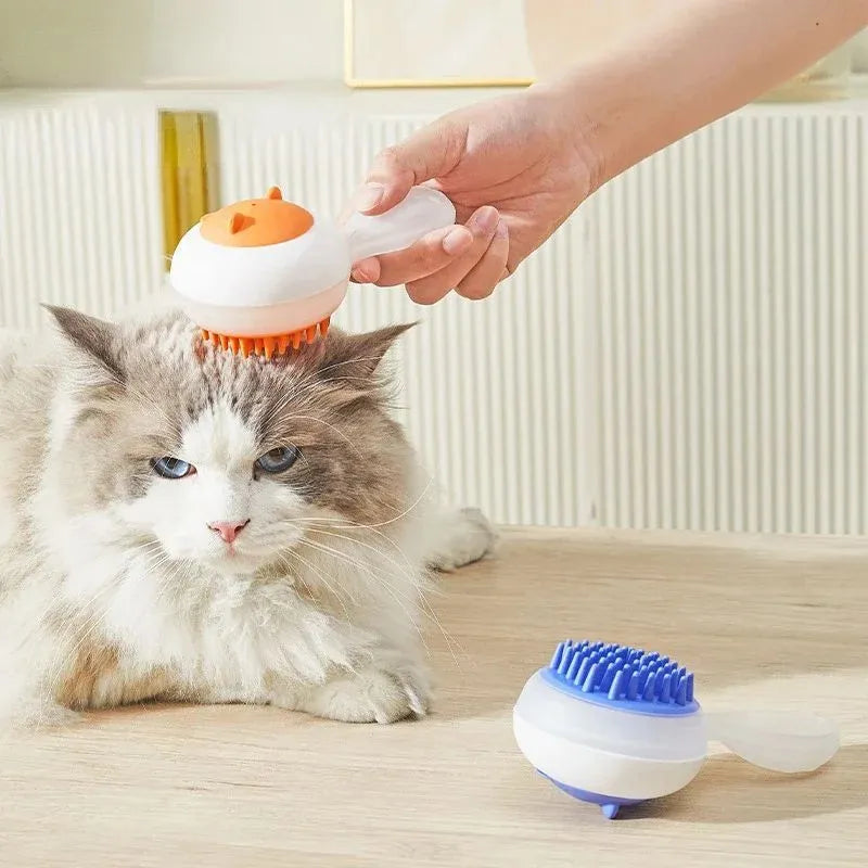 Automatic pet bath brush with soft gel massage tips in blue and orange colour options