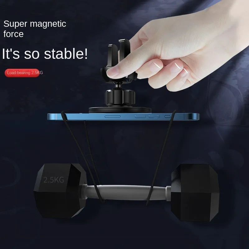 Black aluminium alloy magnetic car phone holder attached to vehicle air vent