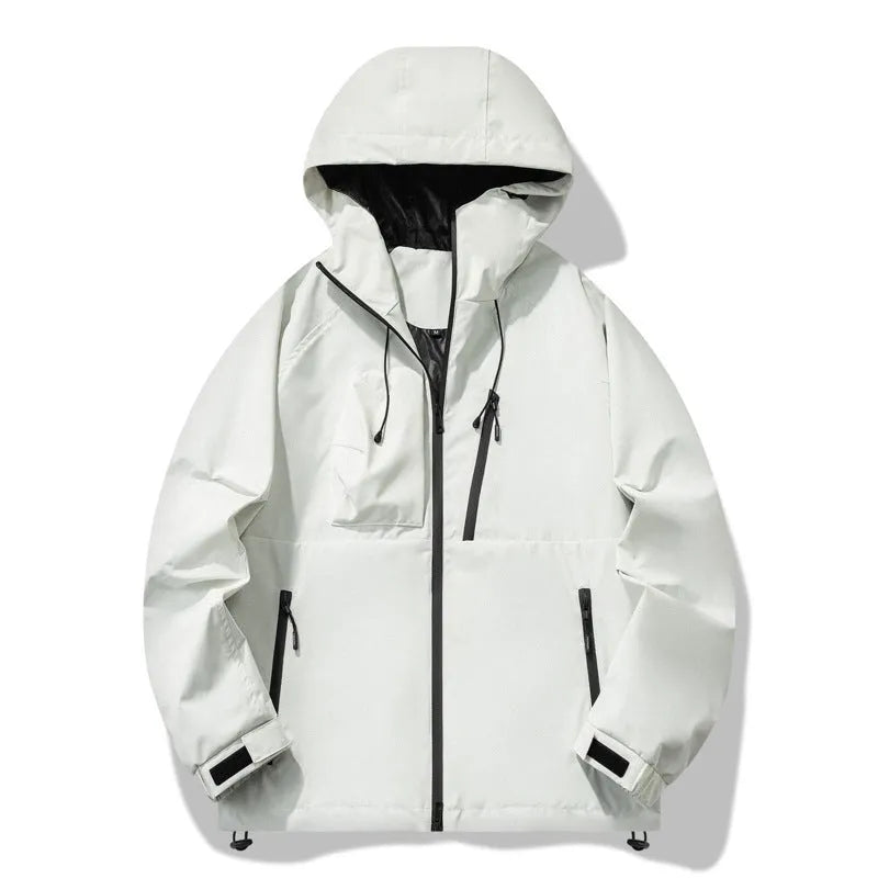 Men's outdoor windproof waterproof jacket in black with zipper pockets
